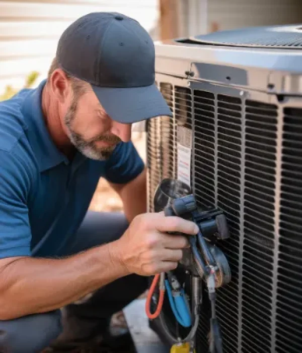 Technician-checks-the-air-conditioner-system-next-to-a-home.-HVAC-condenser-technical-inspection.-_geotagged